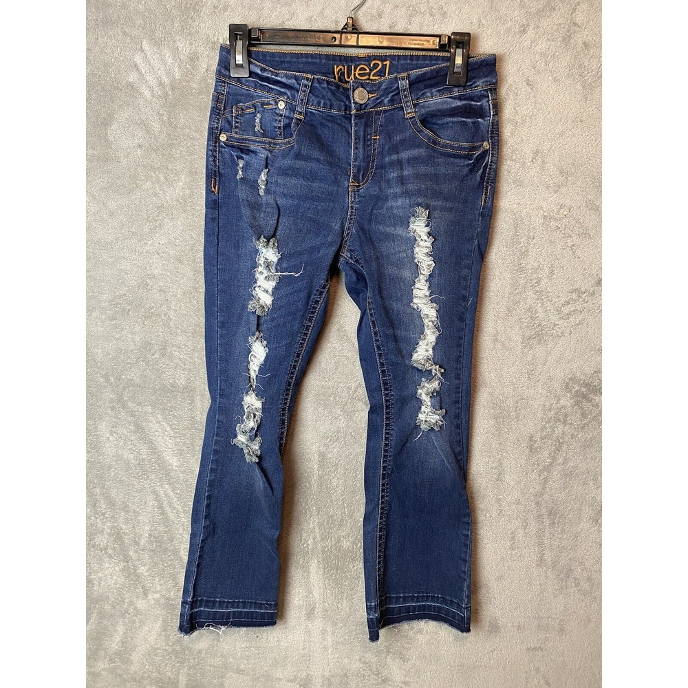 Rue 21 Juniors 7/8 Crop Distressed Blue Jeans